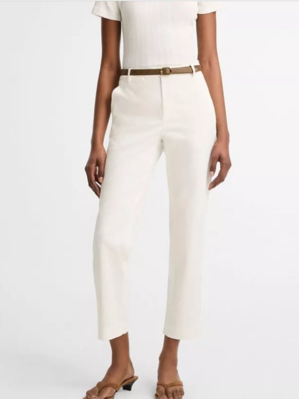 Vince Mid-Rise Italian Stretch-Cotton Chino Cropped Ankle Pant, White - Size 14
